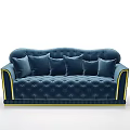 Luxurious Blue Velvet Large Sofa With Multiple Pillows And Gold Trim Tufted Design 3d model