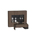 Modern Study Room Interior Design With Wooden Bookcase Desk Laptop Books And Decorations