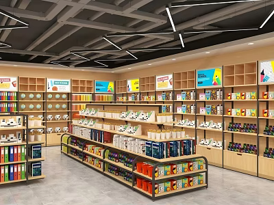 Modern Bright Department Store Interior With Tidy Shelves Full Of Various Daily Consumer Goods 3d model