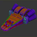 Futuristic 3D Spaceship Model With Purple Orange Body And Green Accents