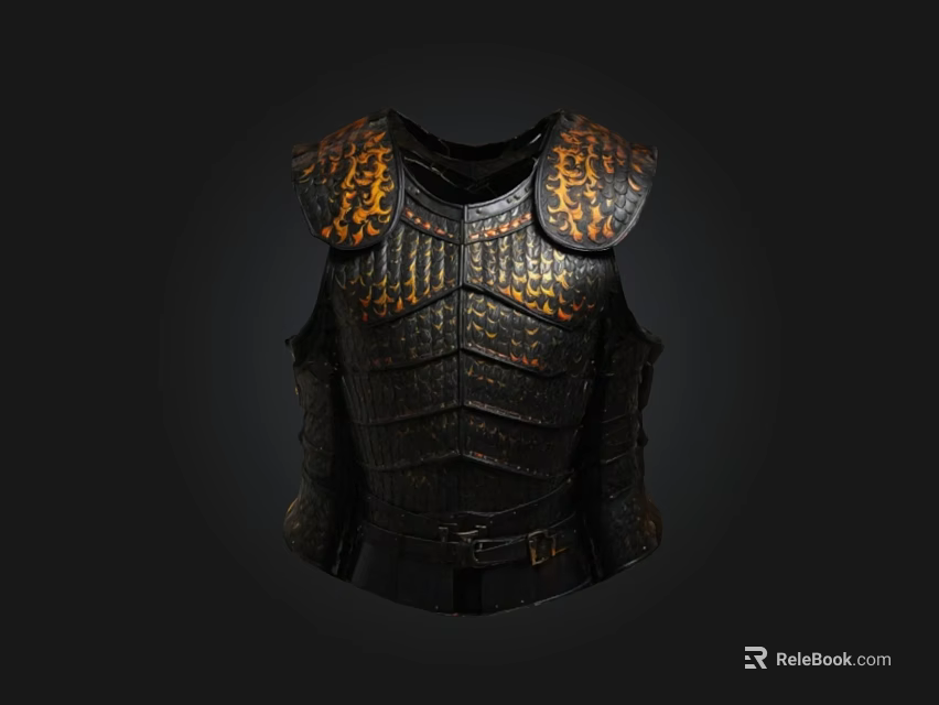 Ancient Decorative Armor With Black Surface And Golden Patterns On Shoulders 3d model 