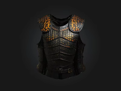 Ancient Decorative Armor With Black Surface And Golden Patterns On Shoulders 3d model