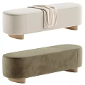 Beige And Olive Green Upholstered Bed Benches With Wooden Legs And Blanket