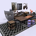 Wooden Coffee Table With Decorative Pieces And Surrounding Furniture In Modern Interior