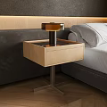 Modern Wooden Bedside Table with Drawer and Table Lamp in Bedroom Interior