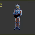 Game And Movie Character In Orange White Astronaut Style Spacesuit Holding Tablet