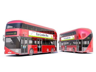 Red Double Decker London Buses With Eco Route 29 Advertisement Banners 3d model