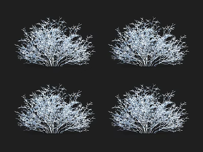 Four Leafless Trees with White Outline Design on Black Background 3d model