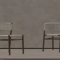 Pair of Modern Wooden Frame Chairs With White Woven Seat And Backrest