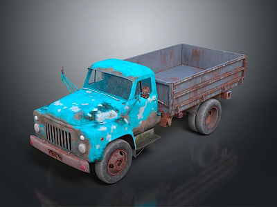 Old Blue Vintage Truck With Rusty Body And Peeling Paint Details 3d model