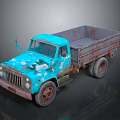 Old Blue Vintage Truck With Rusty Body And Peeling Paint Details