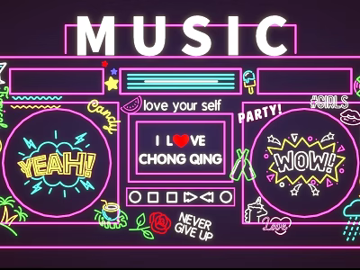 Neon Decorative Lights For Music Party With Vibrant Colorful Letter Designs 3d model