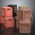 Different Colored Wooden Boxes Stacked With Shipping Labels And Textured Surfaces