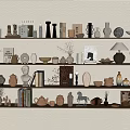 Decorative Ornaments and Figurines Display on Multi Layered Shelves for Home Decoration