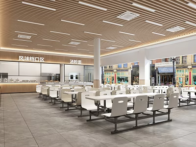 Elderly Canteen Modern Interior With Flavor Food Counter Area And Tables Chairs 3d model