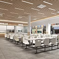 Elderly Canteen Modern Interior With Flavor Food Counter Area And Tables Chairs