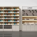 Modern Multi Tier Display Shelves With Colorful Products Logo And Storage Cabinets