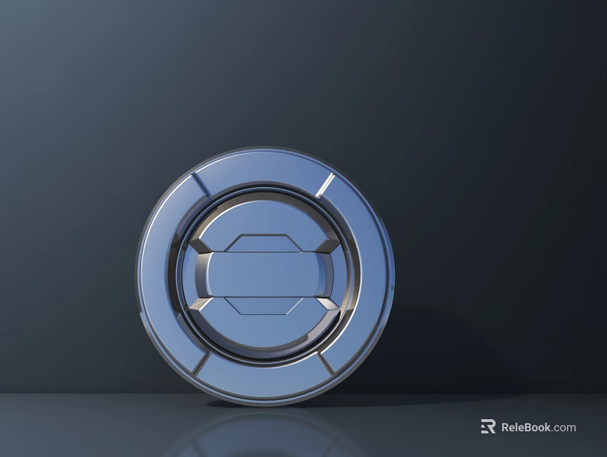 3D Rendered Metallic Circular Mechanical Part With Geometric Pattern And Reflective Surface On Dark Background 3d model 