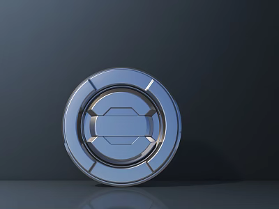 3D Rendered Metallic Circular Mechanical Part With Geometric Pattern And Reflective Surface On Dark Background 3d model