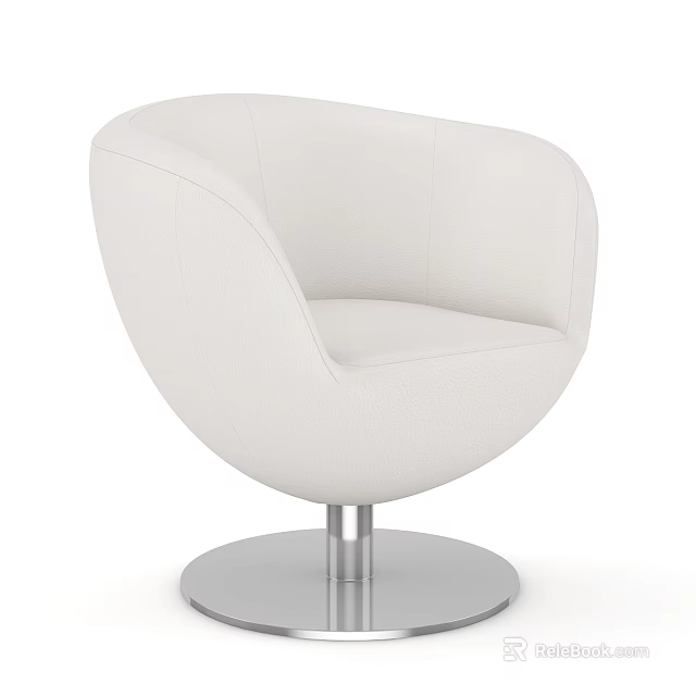 White Leather Single Sofa With Modern Round Shape And Metal Base For Living Room 3d model 