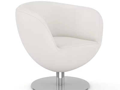 White Leather Single Sofa With Modern Round Shape And Metal Base For Living Room 3d model
