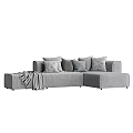 Modern Gray Sectional Sofa With Decorative Cushions And Throw Blanket 3d model