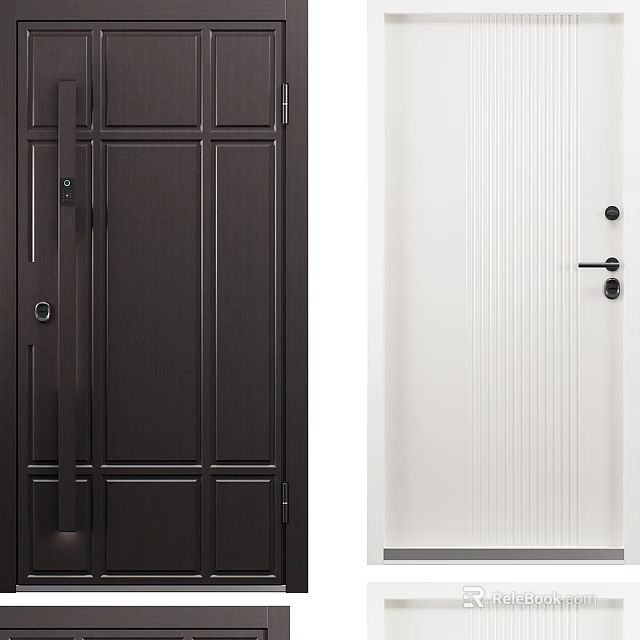 Modern Brown And White Interior Swing Doors With Vertical Stripe Design 3d model 
