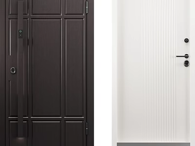Modern Brown And White Interior Swing Doors With Vertical Stripe Design 3d model