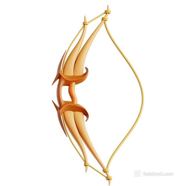 Handcrafted Bow Weapon With Golden Curved Structure And Intricate Decorative Wraps 3d model 