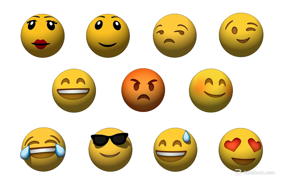 Cute Emoji Face Decorative Ornament Set With Various Expressions For Home Tabletop Decor 3d model 