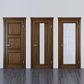 Wooden Hinged Doors Featuring Different Panel And Glass Insert Designs 3d model
