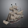 Vintage Sailing Ship With Multiple Sails And Tall Masts For Water Transport