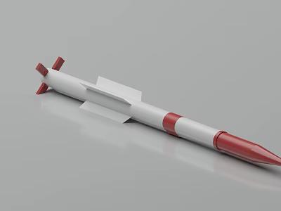 White and Red Missile Weapon with Tail Fins Pointed Nose and Cylindrical Body 3d model