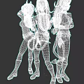 Three Fantasy Anime Characters With White Hair In Black Red Tight Fitting Outfits