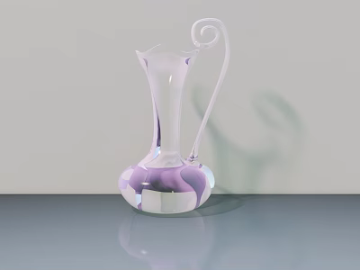 Elegant Transparent Glass Vase With Curved Handle And Fresh Flowers For Home Decor 3d model