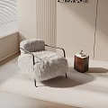 Fluffy Fur Lounge Chair With Metal Armrests And Small Side Table In Light Minimalist Interior