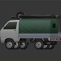Two Small White Trucks Featuring Yellow Roof Rack Red Equipment And Green Staff Label