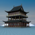 Traditional Chinese Pagoda Architecture With Curved Roof Red Doors And Blue Sky