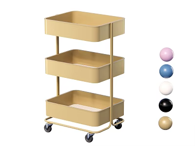 Golden Three Tier Rolling Side Table with Storage Trays and Colorful Decorative Balls 3d model