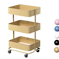 Golden Three Tier Rolling Side Table with Storage Trays and Colorful Decorative Balls