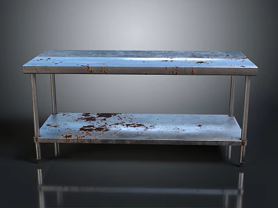 Rusted Two Tier Silver Metal Shelf With Gray Background And Reflections 3d model