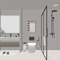 Modern Bathroom Interior Design With Large Mirror Vanity Toilet And Glass Shower