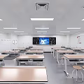 Modern Well Equipped Laboratory With Tables Stools And Smart Screens 3d model