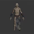 Woman Fantasy Character With Horns Textured Skin Decorative Skirt And Arm Bands