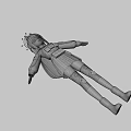 3D Anime Character With White Long Hair Blue Gray Outfit Mechanical Armor In Lying Pose