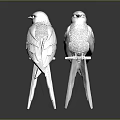 Silver Bird Sculptures Standing on Stands Against Dark Background With Reflections 3d model