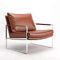 Modern Brown Leather Single Sofa With Metal Frame And Comfortable Design 3d model