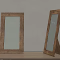 Rustic Wooden Frame Decorative Mirrors With Natural Texture And Standing Design 3d model