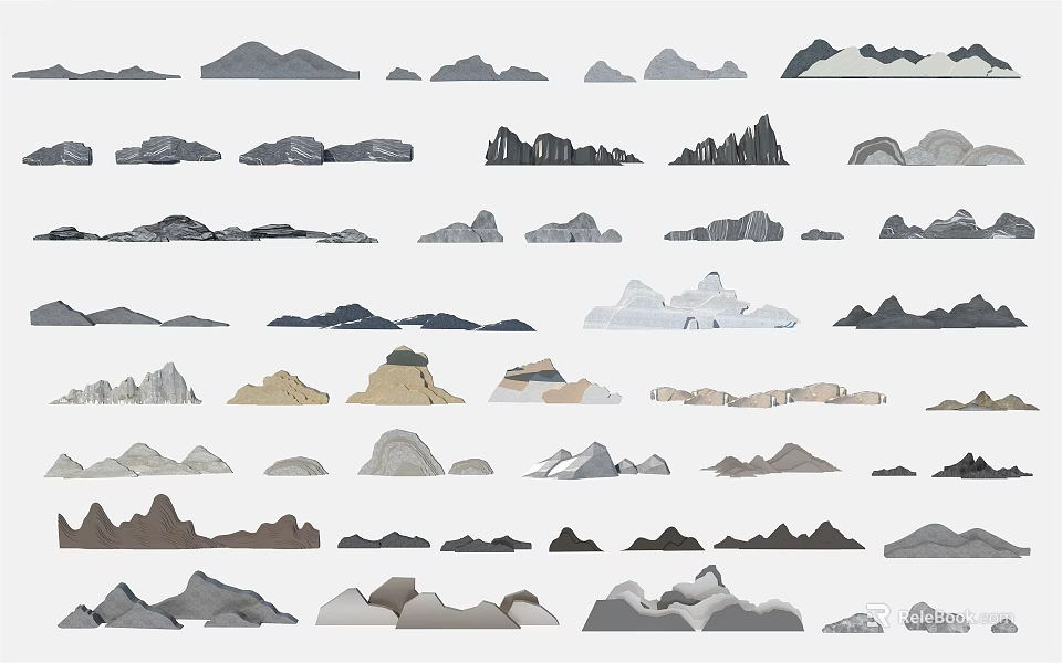 Various Stone And Wood Decorative Elements With Natural Textures And Shapes 3d model