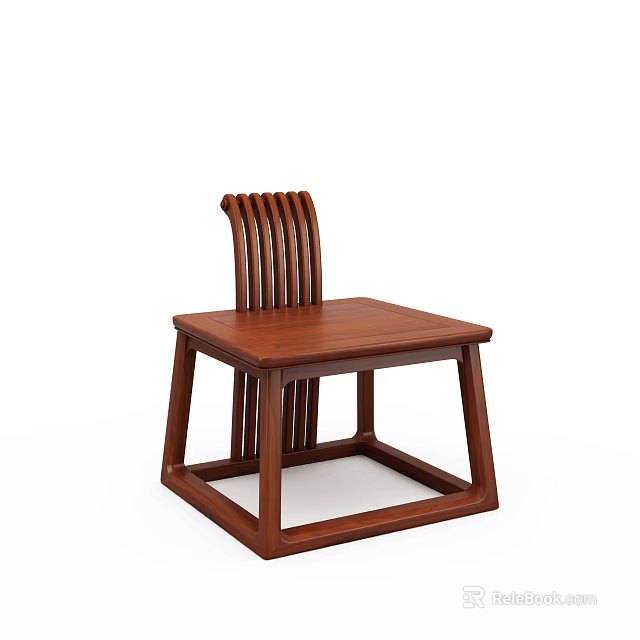 Modern Wooden Single Chair With Vertical Slat Back Square Seat Geometric Frame 3d model 